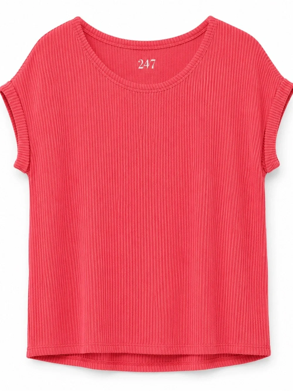 24/7 Women's Pink Ribbed Short Sleeve Tee